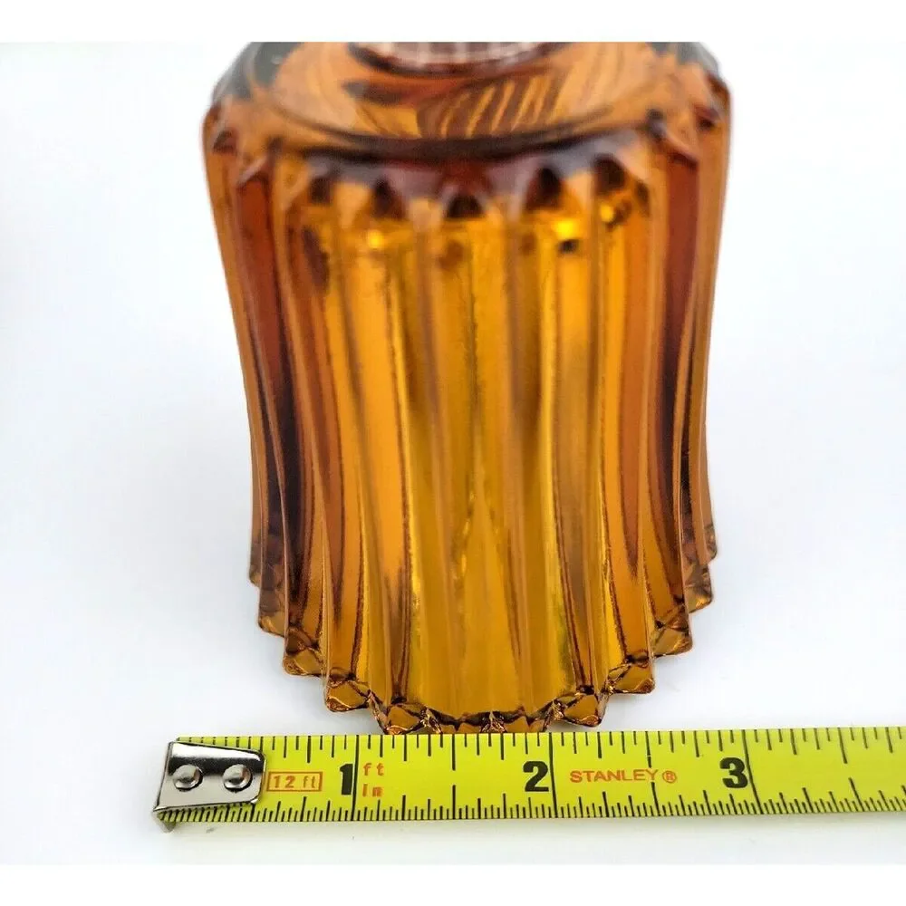 Vintage Indiana Glass Amber Diamond Saw Tooth 2 in 1 Votive Taper Candle Holder